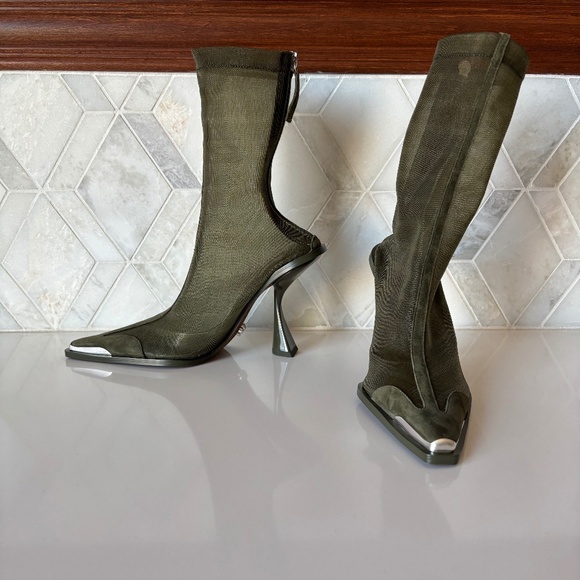 cult gaia Shoes - Cult Gaia Size 36/6 Pyramid Heel Boot Pump Green Daija Oliva Zipper New